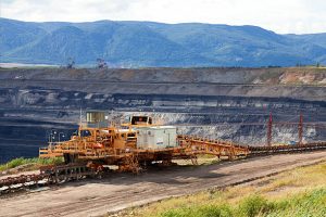 Huge mining machine in the coal mine, industrial place